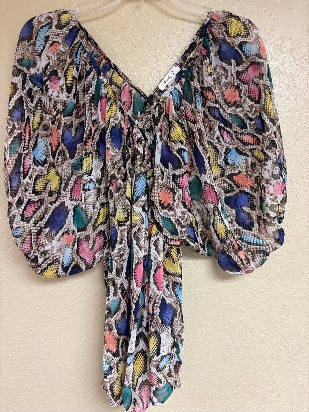 Sheer Multicolor Abstract Print V-Neck Blouse